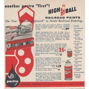 1954 Pactra High Ball Railroad Paints Ad Print Full Page Vintage Original  u Mod